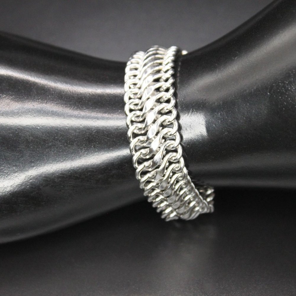 Vintage Signed CORO PEGASUS Thick Link Bracelet Silver Tone 7.5" Long 1950s - Picture 7 of 15